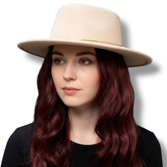 Beige Felt Wide Brim Fedora Hat Boho Western NWT - Picture 1 of 3